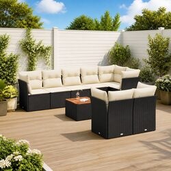 Garden Sofa Set 9 Piece Outdoor Furniture Black Poly Rattan Patio Sectional