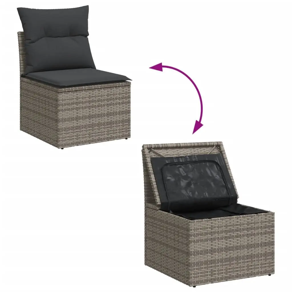 9 Piece Modular Outdoor Sofa Set Grey PE Rattan Patio Furniture with Cushions