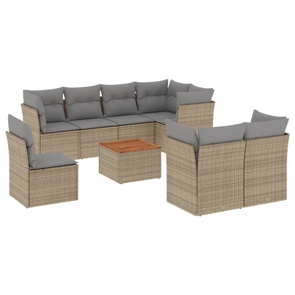 Garden Sofa Set 9 Piece Outdoor Furniture Beige Poly Rattan Patio Lounge
