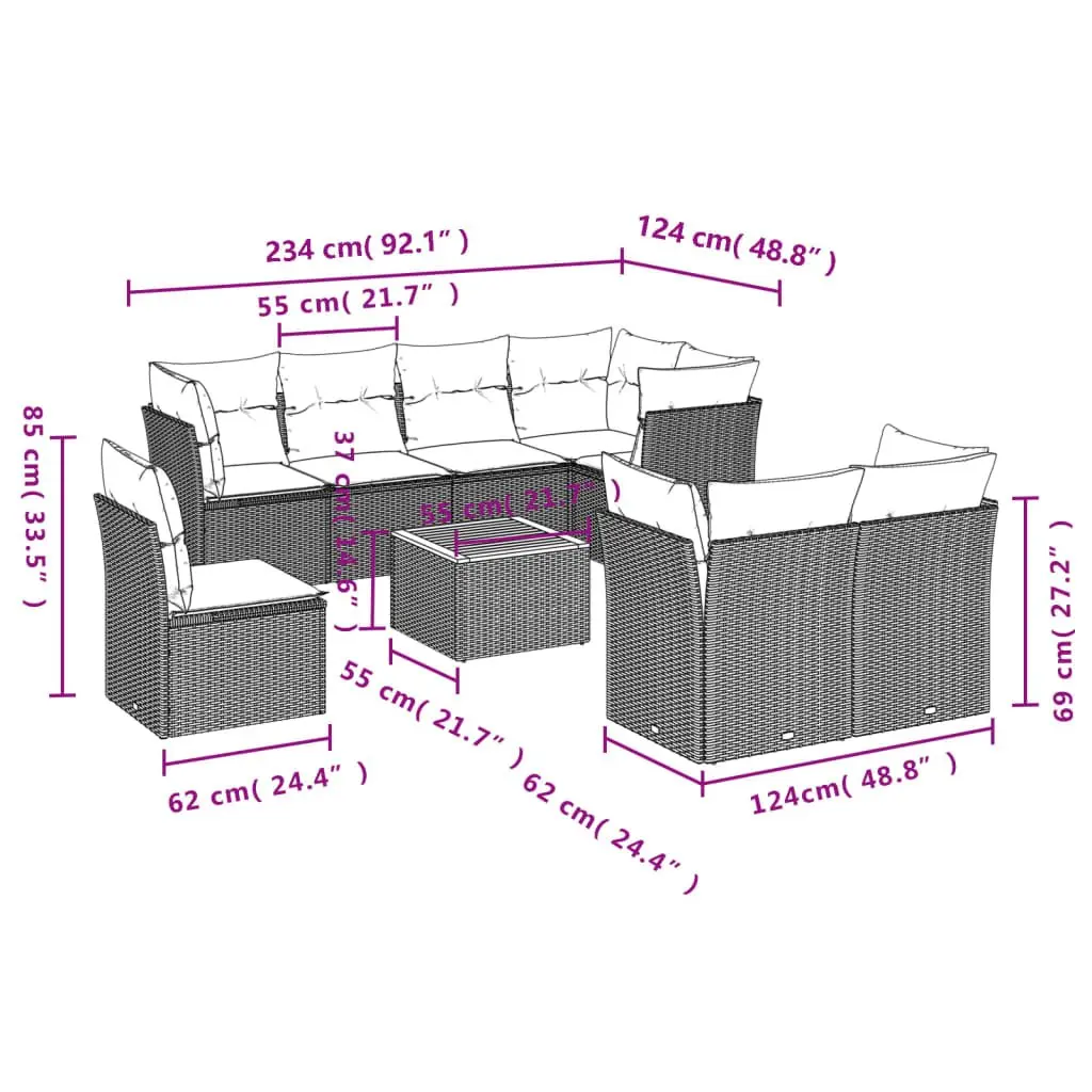 Garden Sofa Set 9 Piece Outdoor Furniture Beige Poly Rattan Patio Lounge