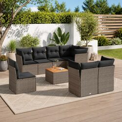 9-Piece Outdoor Sofa Set Specifications: Grey Rattan Furniture