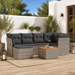 7 Piece Garden Sofa Set with Storage Cushions Grey Poly Rattan Outdoor Patio