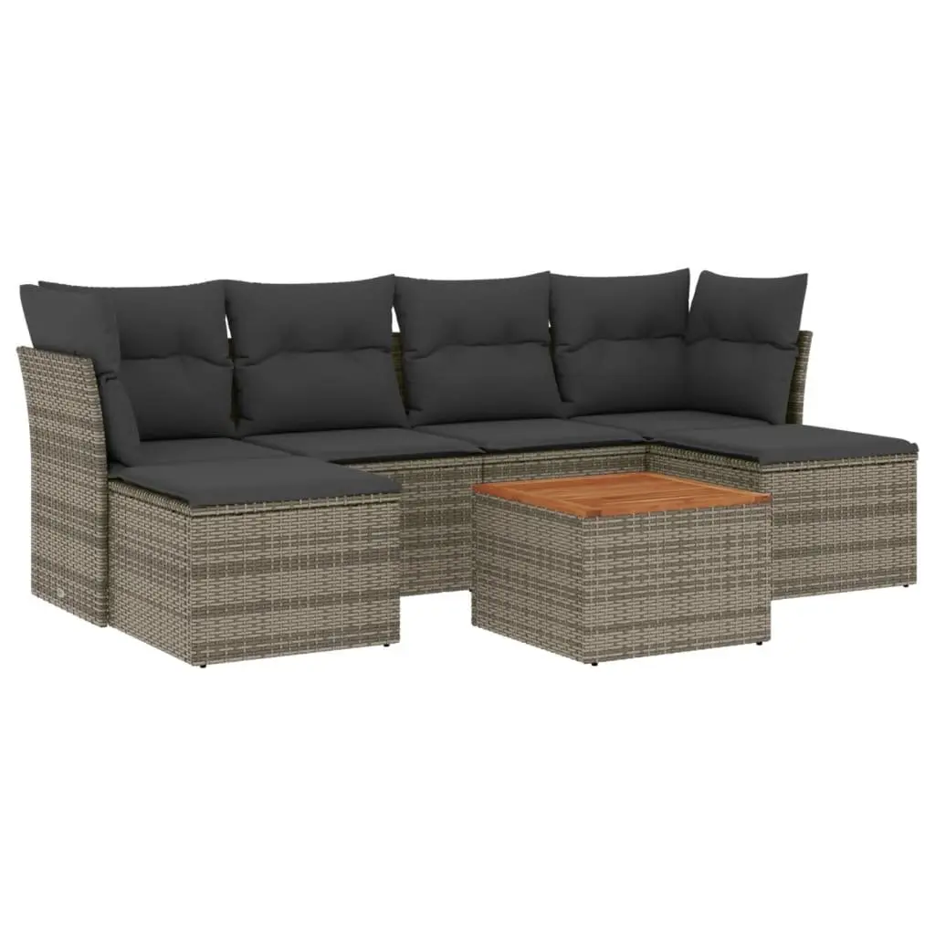 7-Piece Grey Poly Rattan Outdoor Sofa