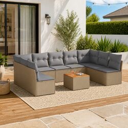 Beige 10-Piece Garden Sofa Set with Cushions