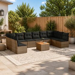 Garden Sofa Set 11 Pieces Grey Rattan & Acacia Wood