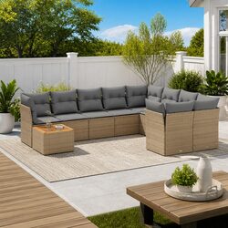10-Piece Garden Sofa Set Specifications: Beige Rattan