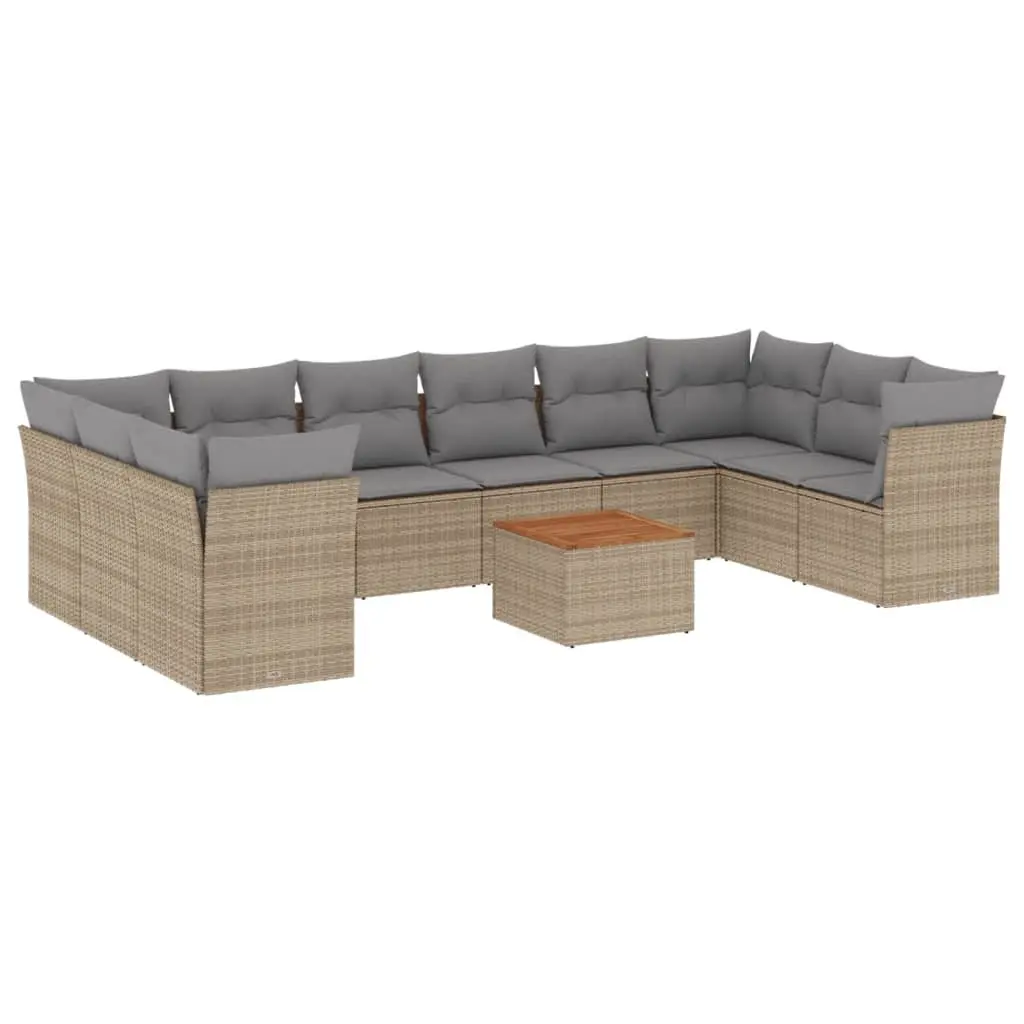 Outdoor Garden Sofa Set 11 Piece Beige Poly Rattan Patio Furniture