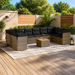 Garden Sofa Set 11 Pieces Modular Grey Poly Rattan