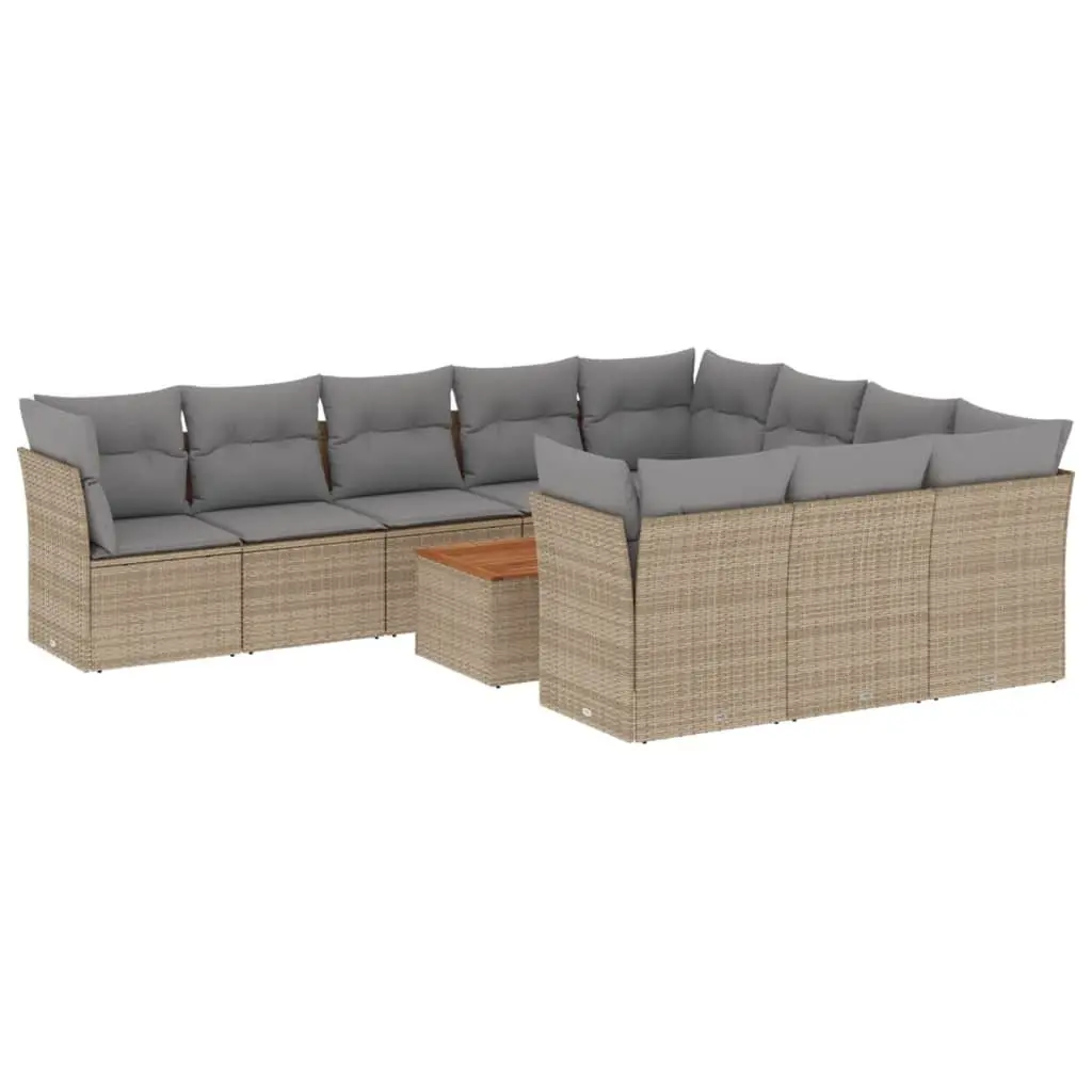 Garden Sofa Set 11 Piece Outdoor Furniture Patio Beige Poly Rattan Modular