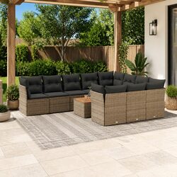 Outdoor Modular Sofa Set - 11 Pieces, Grey, PE Rattan