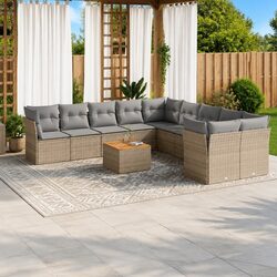 Garden Sofa Set 11 Pieces Outdoor Furniture Beige Poly Rattan Patio Modular