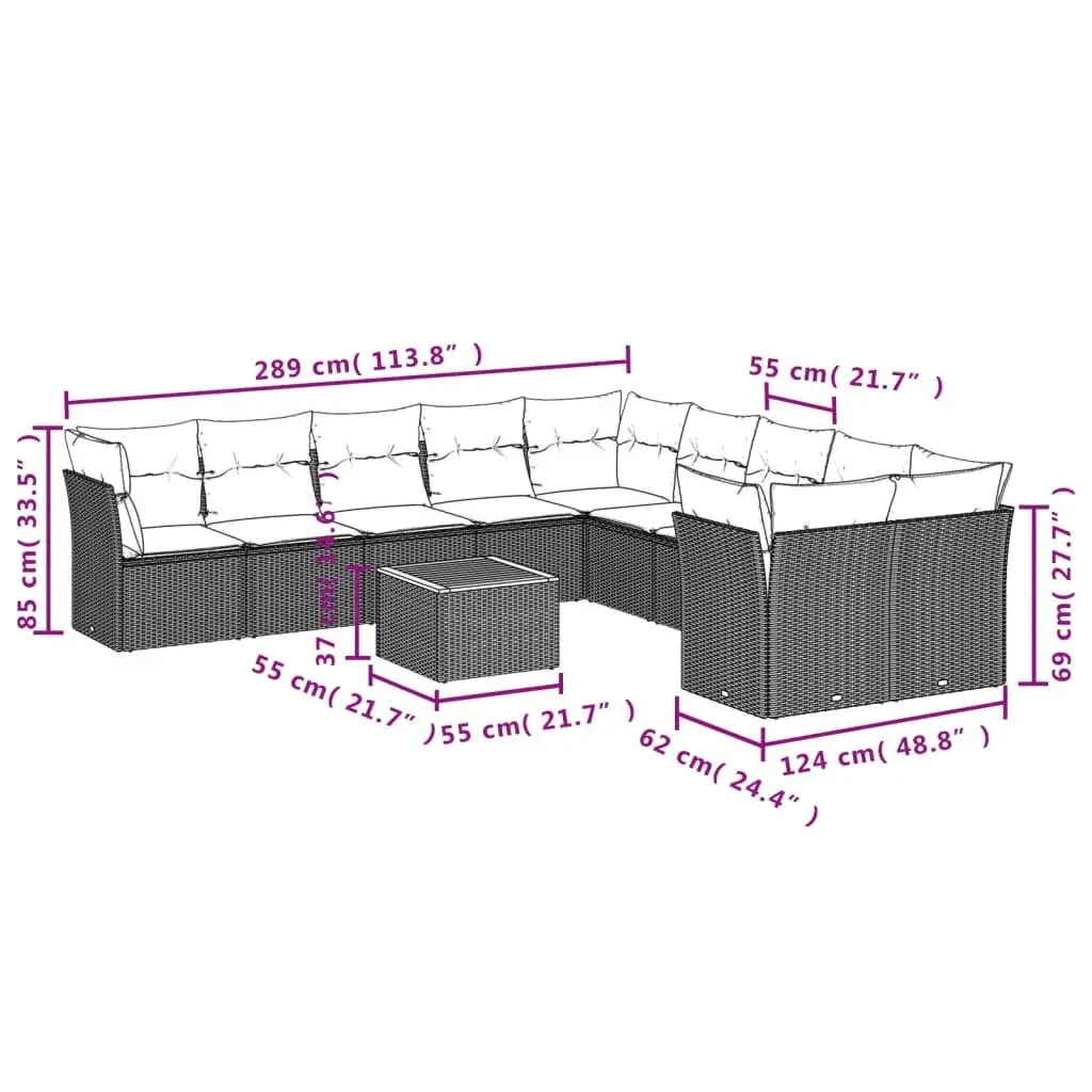 Garden Sofa Set 11 Pieces Outdoor Furniture Beige Poly Rattan Patio Modular