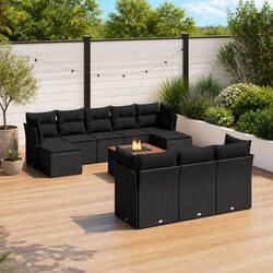 Garden Sofa Set 11 Piece Outdoor Furniture Black Poly Rattan Patio Seating with