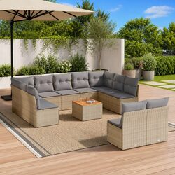 Beige Outdoor Sofa Set: 12 Pieces of Durable Furniture