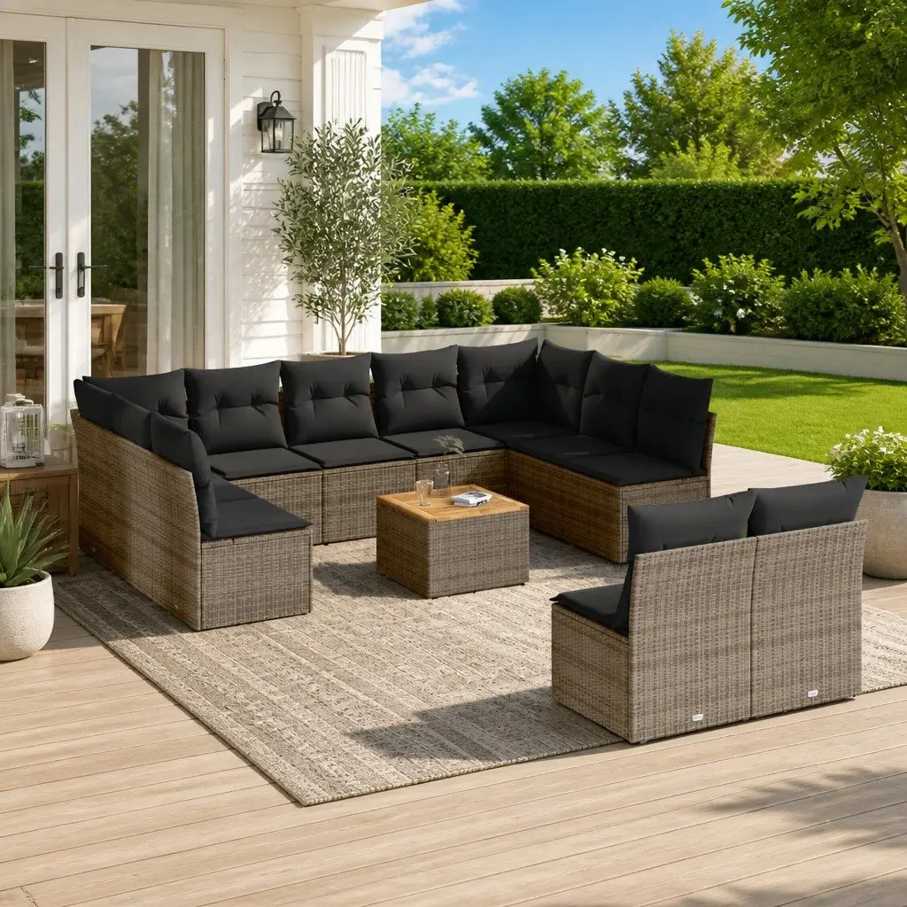 Garden Sofa Set 12 Piece Outdoor Furniture Grey Poly Rattan Patio Sectional