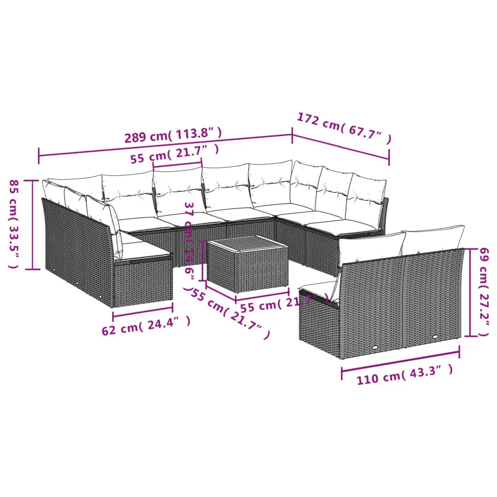Garden Sofa Set 12 Piece Outdoor Furniture Grey Poly Rattan Patio Sectional
