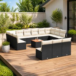 Garden Sofa Set 14 Piece Outdoor Furniture Black Poly Rattan Modular Patio