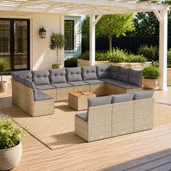 Garden Sofa Set: 14 Pieces in Beige with Cushions