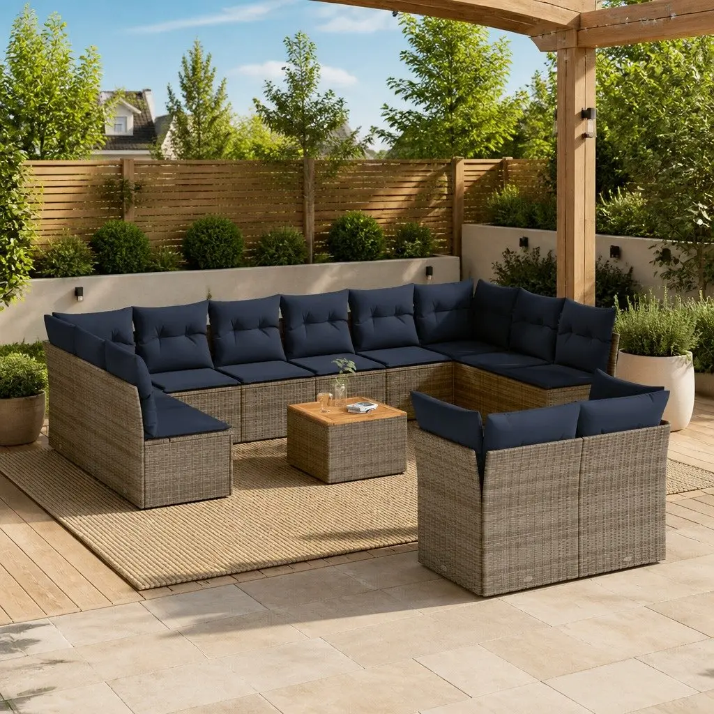 Garden Sofa Set Outdoor Furniture 13 Piece Grey Poly Rattan Patio Seating