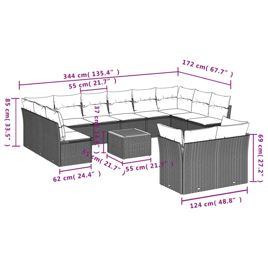 Garden Sofa Set Outdoor Furniture 13 Piece Grey Poly Rattan Patio Seating