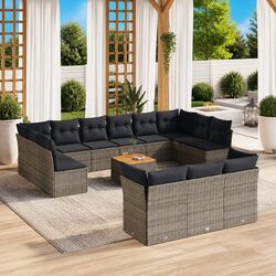 Garden Sofa Set 14 Piece Outdoor Furniture Grey Poly Rattan Modular Patio