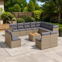 Beige Outdoor Sofa Set: 13-Piece Modular Furniture