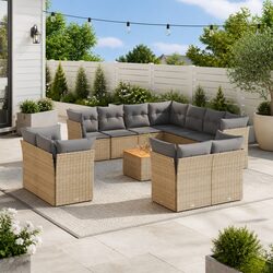 12-Piece Garden Sofa Set: Beige Poly Rattan Outdoor Seating