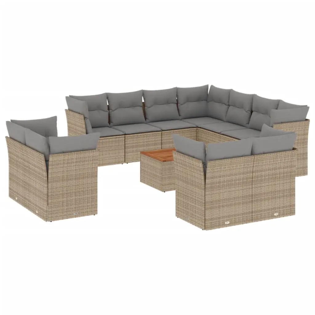 Garden Sofa Set Outdoor Furniture 12 Piece Beige Poly Rattan Patio Seating