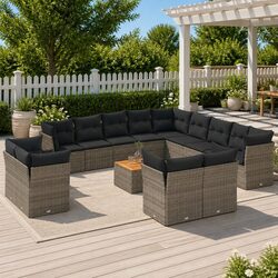 14-Piece Outdoor Sofa Set Specifications: Grey Poly Rattan