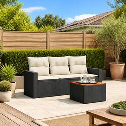 4 Piece Garden Sofa Set Specifications: Black Rattan