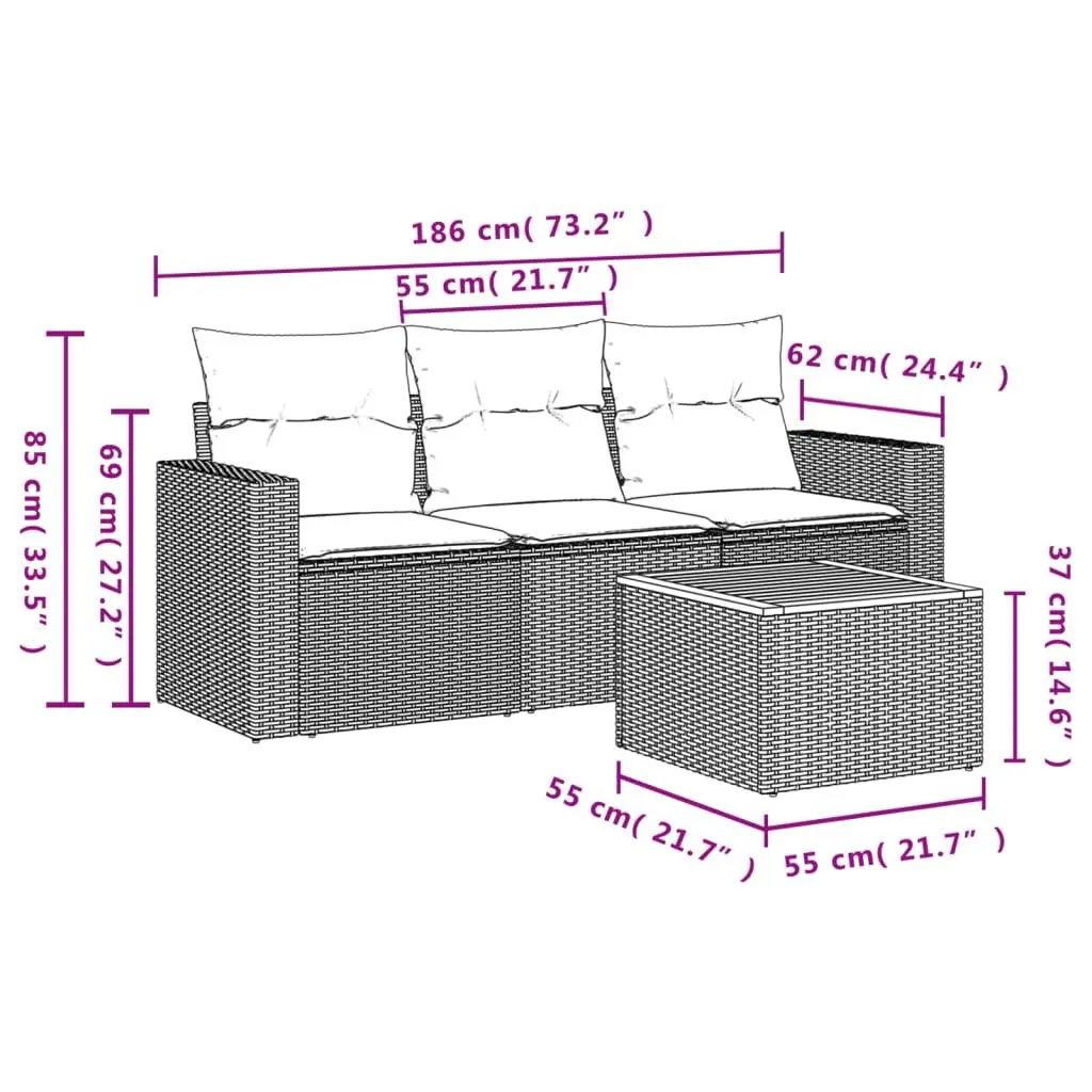 4 Piece Outdoor Garden Sofa Set for Patio Grey Poly Rattan Furniture