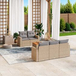 Garden Sofa Set - 6-Piece Beige Poly Rattan Outdoor Furniture