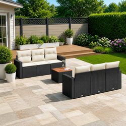 7-Piece Modular Garden Sofa Set with Acacia Wood Table