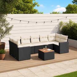 8 Piece Outdoor Garden Sofa Set Black Poly Rattan Patio Furniture with Cushions