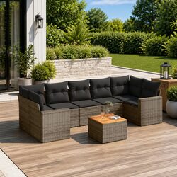 Garden Sofa Set 8 Piece Outdoor Furniture Grey Poly Rattan with Cushions Storage