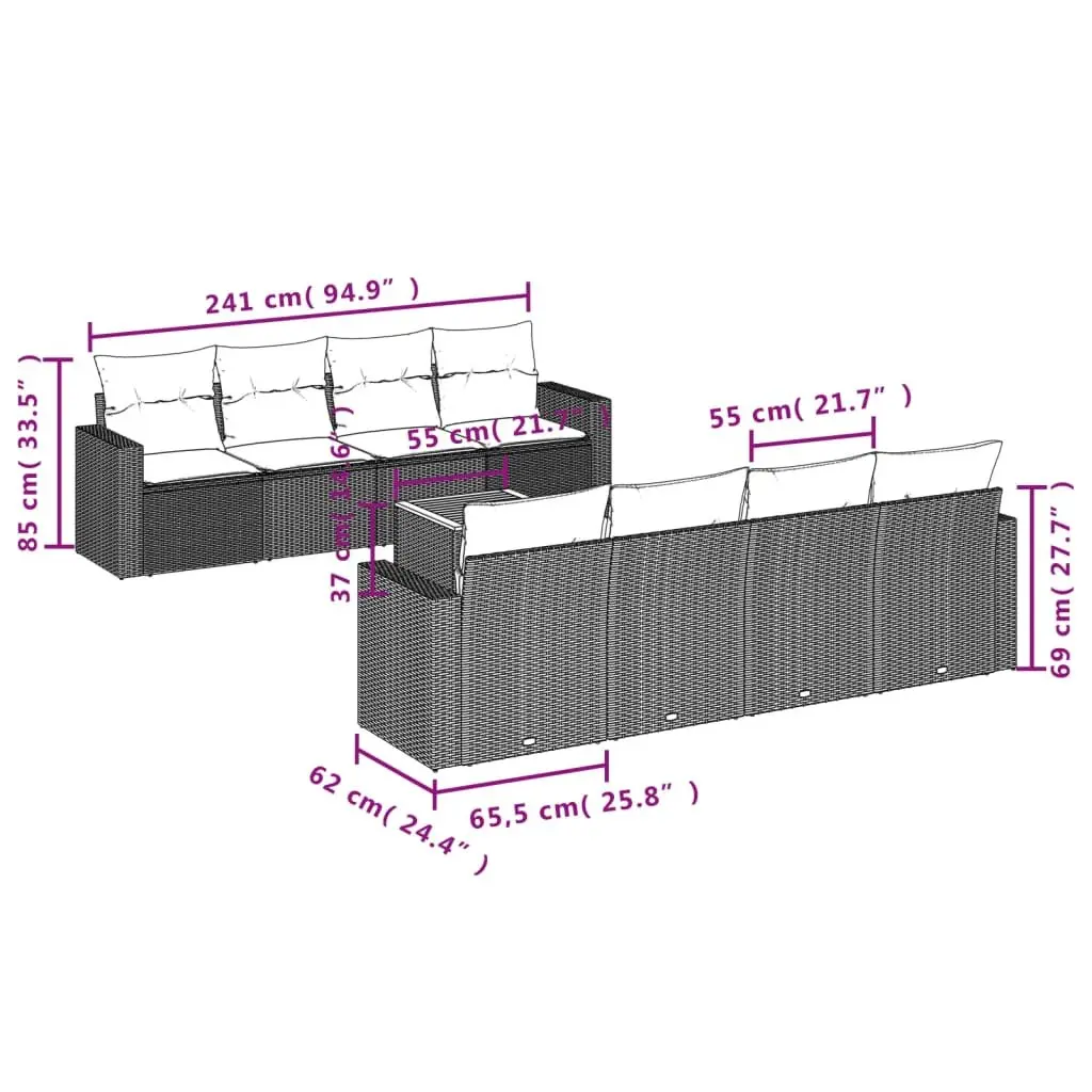Garden Sofa Set 9 Piece Outdoor Furniture Grey Poly Rattan Modular Patio Lounge