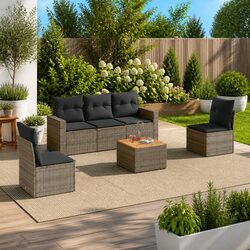 6-Piece Grey Outdoor Sofa Set with Storage and Cushions