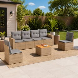 Specifications of the 7-Piece Outdoor Sofa Set: Beige Rattan