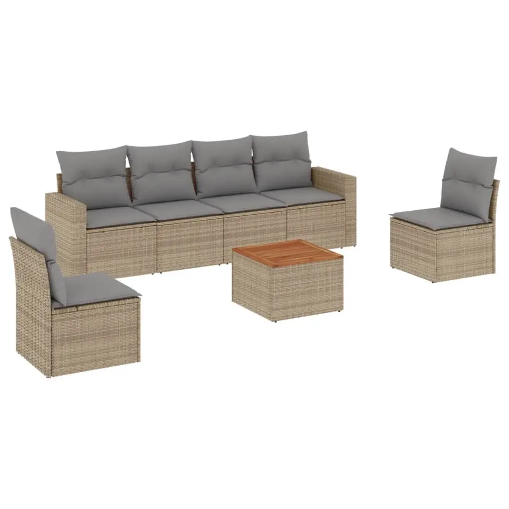 Garden Sofa Set 7 Piece Outdoor Patio Furniture Beige Rattan with Cushions