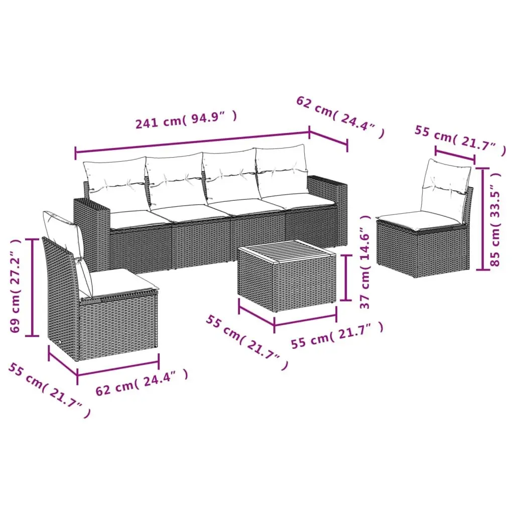 Garden Sofa Set 7 Piece Outdoor Patio Furniture Beige Rattan with Cushions