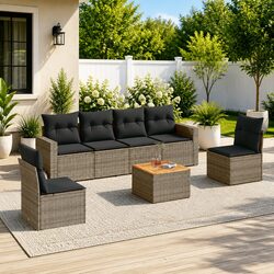 Garden Sofa Set 7 Piece Outdoor Furniture Grey Poly Rattan Patio Lounge Seats