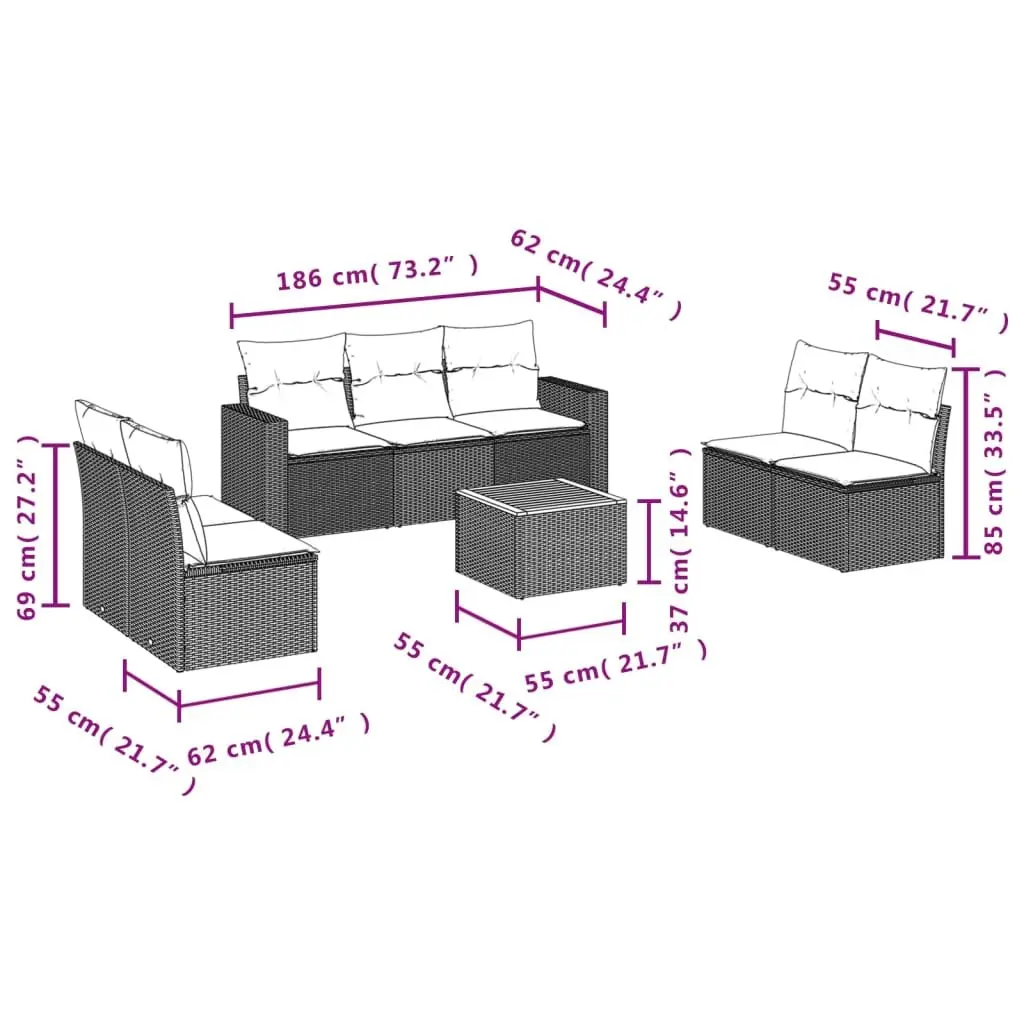 Garden Sofa Set 8 Piece Outdoor Furniture Beige Poly Rattan Patio Lounge with
