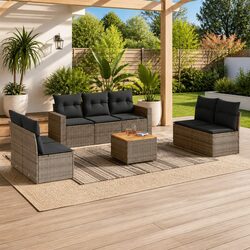 8-Piece Garden Sofa Set with Grey Poly Rattan and Acacia Wood