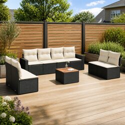 9 Piece Modular Garden Sofa Set with Acacia Wood Table