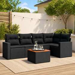 Garden Sofa Set 6 Piece Black Poly Rattan Outdoor Furniture Modular Patio