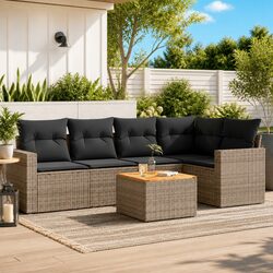 6 Piece Garden Sofa Set Specifications: Grey Poly Rattan