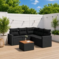 6 Piece Modular Garden Sofa Set - Black Poly Rattan