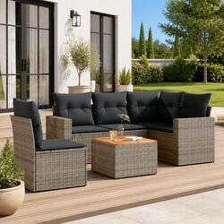 6-Piece Garden Sofa Set with Storage and Acacia Wood Table