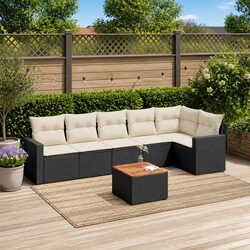 7 Piece Modular Garden Sofa Set with Acacia Table
