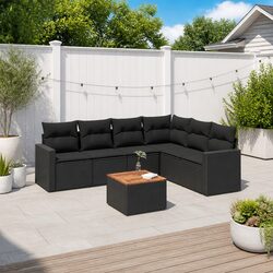7 Piece Modular Garden Sofa Set with Acacia Wood Table